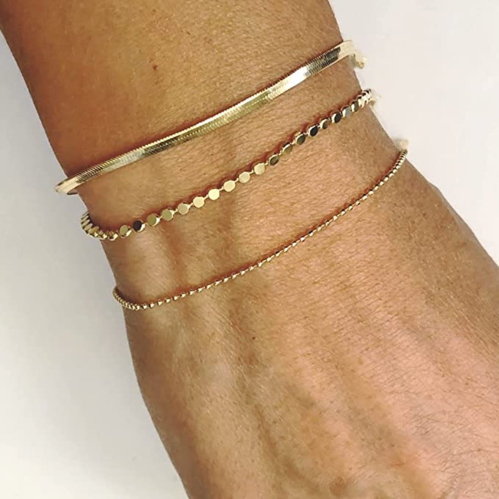 Women 14K Gold Plated Lightweight Chain Bracelet Herringbone Twisted Rope Box - Picture 4 of 5